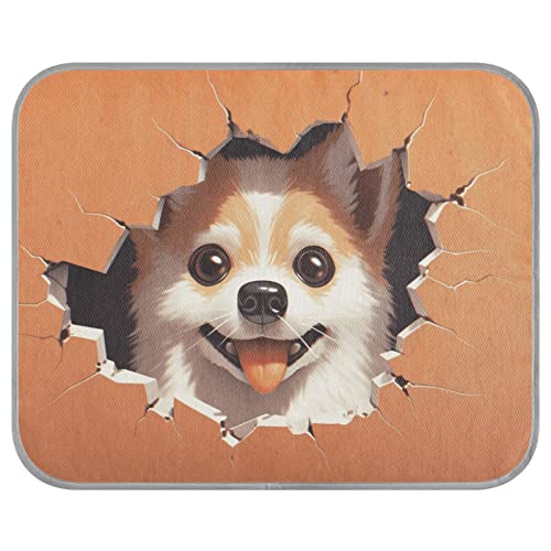 FRODOTGV Gelbe süße Welpe hinter orangefarbenem Papier Haustier coole Decke für Hunde/Katzen, eiskühlende Pads, waschbare Zwinger, Katzen, Hundekäfig-Pad, coole Bettmatten, Größe M von FRODOTGV