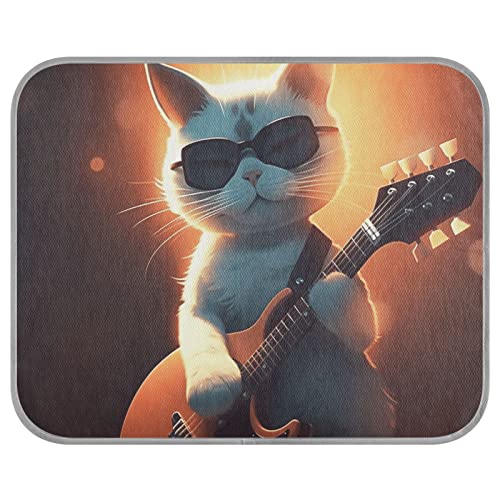 FRODOTGV Katzensängerin spielt E-Gitarre, Eiskühlkissen für Hunde/Katzen, Hundekäfig-Pad, waschbar, für Hunde und Katzen, coole Bettmatten, Haustier-coole Decke, Größe M von FRODOTGV