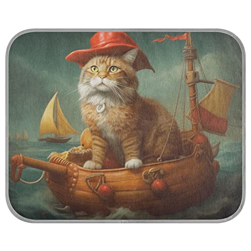 FRODOTGV Navigator Cat Red Hat Vintage Ölgemälde Haustier Coole Decke Sommer Waschbar Hundebox Pad Haustiere Zwinger Kühlmatte Kühlmatte Kühlende Isomatte Klein von FRODOTGV