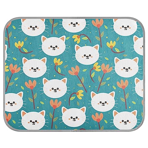 FRODOTGV Niedliche Cartoon Katze und Blumen Haustier Coole Decke für Hunde/Katzen, Coole Bettmatten Waschbar Zwinger Haustiere Ice Cool Pads Dog Crate Pad, Small von FRODOTGV