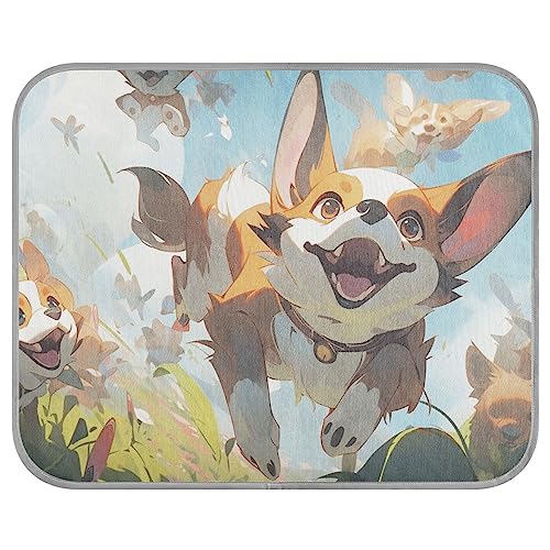 FRODOTGV Niedliche Happy Puppies Playing in Grass Blue Sky Cool Bed Mats for Animals, Pets, Cats, Summer Cooling Sleeping Pad Washable Pet Cool Blanket,Medium von FRODOTGV