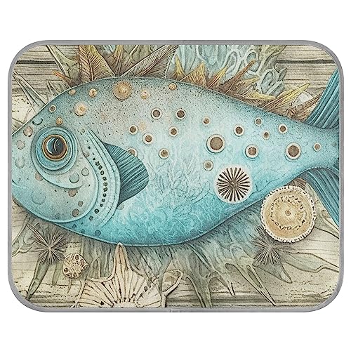 FRODOTGV Ocean Fish Coral Compass Haustier-Decke, Sommer, atmungsaktiv, Eiskühl-Pads, Haustiere, Hunde, kühlende Schlafmatte, Hundekäfig-Pad, Größe M von FRODOTGV