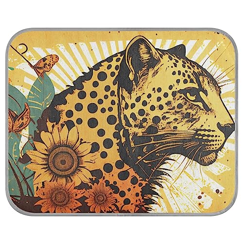 FRODOTGV Retro Leopard Pflanze Sonnenblume Blume Hund Box Pad für Hunde/Katzen, kühlende Isomatte Wiederverwendbare Zwinger Tiere Kühlmatte Eiskühl-Pads, klein von FRODOTGV