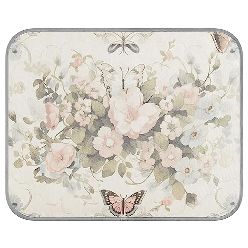 FRODOTGV Retro Pflanze Schmetterling Rose Palast Wind Teppich Cool Bed Mats Sommer Wiederverwendbare Kühlmatte Katzen Haustiere Kühlmatte Hundekäfig Pad Medium von FRODOTGV