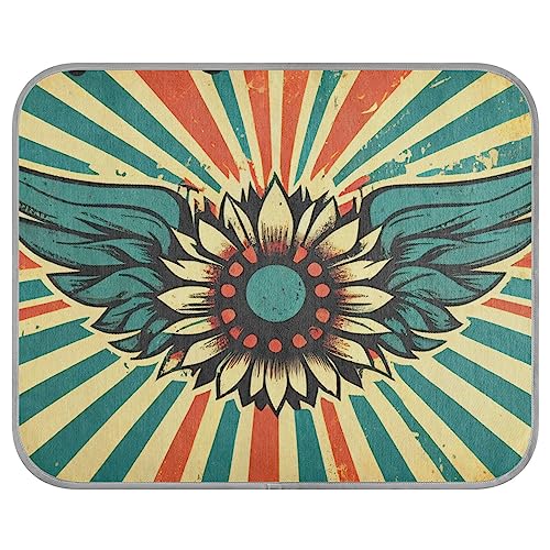 FRODOTGV Retro Vogelflügel Blume American Retro Sonnenschein Coole Bettmatten für Haustiere, Tiere, Zwinger, Sommer Kühlmatte Wiederverwendbare Hundebox Pad, klein von FRODOTGV