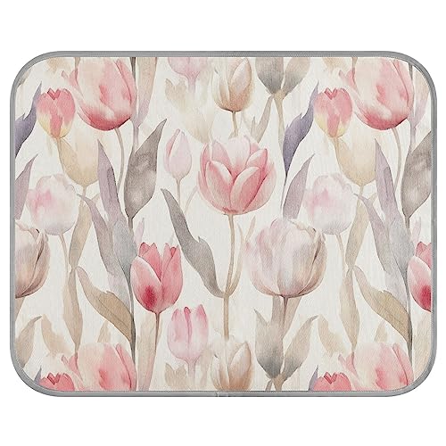 FRODOTGV Rosa Premium Grau Aquarell Tulpe Floral Hundebox Pad Wiederverwendbare Kühlmatte Sommer Haustier Kühldecke für Haustiere Hunde Katzen Zwinger Größe M von FRODOTGV