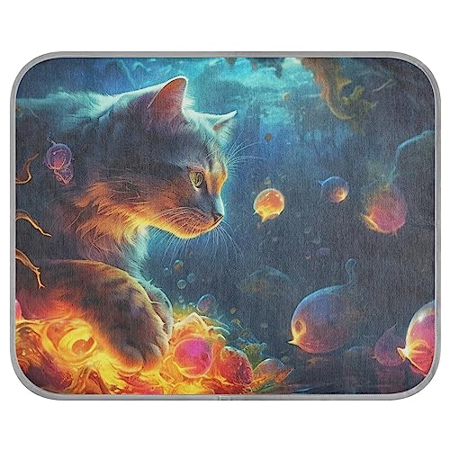 FRODOTGV Schwimmende Katzen und bunte Früchte, coole Bettmatten für Haustiere, Katzen, Zwinger, Sommer-Haustier-kühle Decke, atmungsaktiv, eiskühlende Pads, klein von FRODOTGV