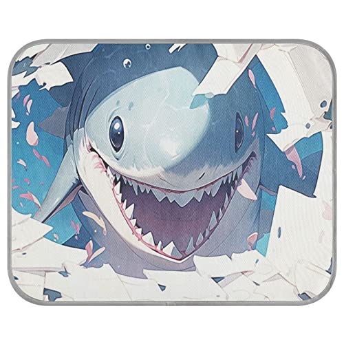 FRODOTGV Shark in Blue Broken Wall Ice Cool Pads für Katzen, Hunde, Zwinger, Sommer Cool Bed Mats Washable Cooling Sleeping Pad,Small von FRODOTGV