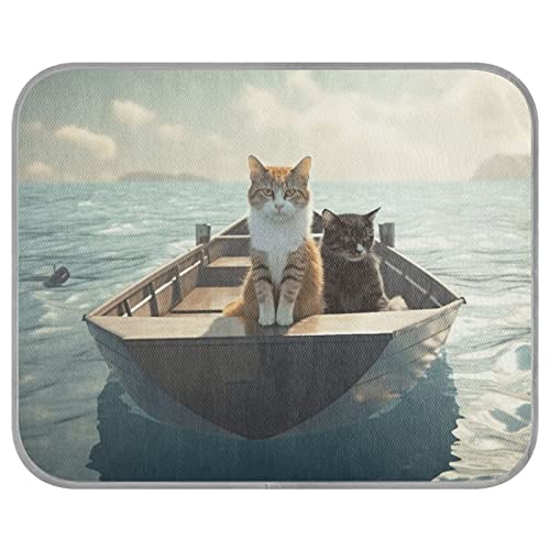 FRODOTGV Zwei Katzen auf einem Segelausflug auf einem Boot Hundekäfig Pad Sommer wiederverwendbare Kühlmatte Katzen Zwinger Kühlmatte Kühlbettmatten, klein von FRODOTGV