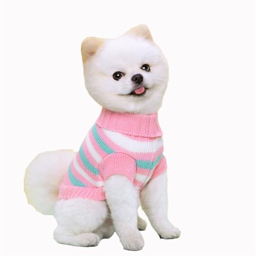 2-teiliger gestrickter Hund Pullover, kleine Pullover Atmungsaktives Gewebe, gemütliches Winter Outfit, elastische Passformdekleidung für Yorkie und mehr weicher Turtleneck (XXL,Pink stripe) von FROMWRTING