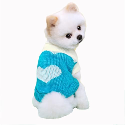 FROMWRTING 2-teiliger gestrickter Hund Pullover, kleine Pullover Atmungsaktives Gewebe, gemütliches Winter Outfit, elastische Passformdekleidung für Yorkie und mehr weicher Turtleneck (XL,Blue Love) von FROMWRTING