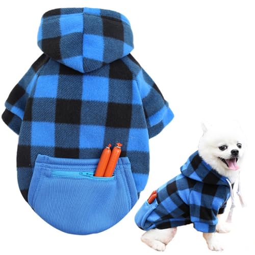 FROMWRTING Hundekleidung passend für kleine mittlere und große Hunde, Casual Plaid Hund Hoodie mit Reißverschluss Tasche, 2 PCS/Set modische und kühle Hund Outfit (3XL,Blue Black Grid) von FROMWRTING