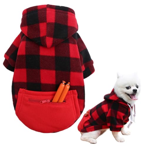 Hundekleidung, geeignet für kleine, mittelgroße und große Hunde, lässiger karierter Hunde-Kapuzenpullover mit Reißverschlusstasche, 2 Stück/Set, modisches und cooles Hundeoutfit (3XL, rot/schwarzes von FROMWRTING