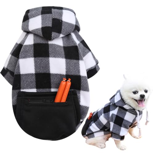 Hundekleidung, geeignet für kleine, mittelgroße und große Hunde, lässiger karierter Hunde-Kapuzenpullover mit Reißverschlusstasche, 2 Stück/Set, modisches und cooles Hundeoutfit (3XL, schwarz-weißes von FROMWRTING