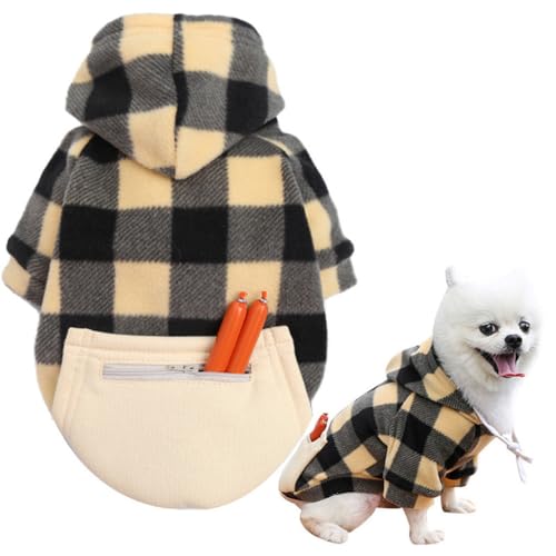 Hundekleidung, geeignet für kleine, mittelgroße und große Hunde, lässiger karierter Hunde-Kapuzenpullover mit Reißverschlusstasche, 2 Stück/Set, modisches und cooles Hundeoutfit (Größe XL, von FROMWRTING