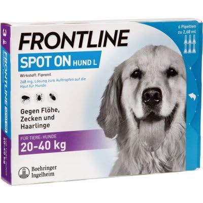 FRONTLINE Spot ON Hund L gegen Zecken, Flöhe & Haarlinge (große Hunde 20 bis 40 kg) - 6X Pipetten für bis zu 6 Monate Schutz - wasserfest von FRONTLINE