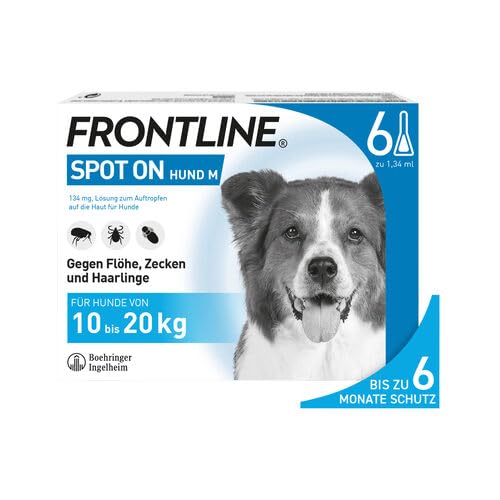 FRONTLINE Spot ON Hund M gegen Zecken, Flöhe & Haarlinge (10 bis 20 kg) - 6X Pipetten für bis zu 6 Monate Schutz - wasserfest von FRONTLINE