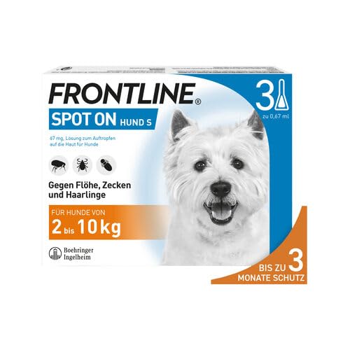 FRONTLINE Spot ON Hund S gegen Zecken, Flöhe & Haarlinge (kleine Hunde 2 bis 10 kg) - 3X Pipetten für bis zu 3 Monate Schutz - wasserfest von FRONTLINE