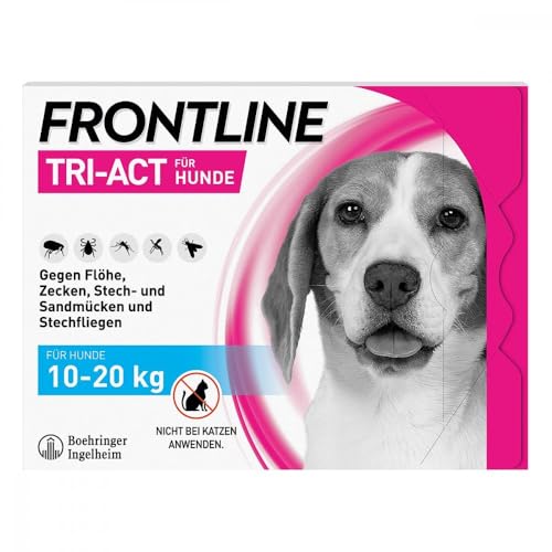 FRONTLINE TRI-ACT Hund M gegen Zecken, Flöhe & Mücken (10 bis 20 kg) - 6X Pipetten für bis zu 6 Monate Schutz - wasserfest - perfekt auf Reisen von FRONTLINE