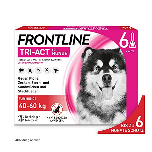 FRONTLINE TRI-ACT Hund XL gegen Zecken, Flöhe & Mücken (große Hunde 40 bis 60 kg) - 6X Pipetten für bis zu 6 Monate Schutz - wasserfest - perfekt auf Reisen von FRONTLINE