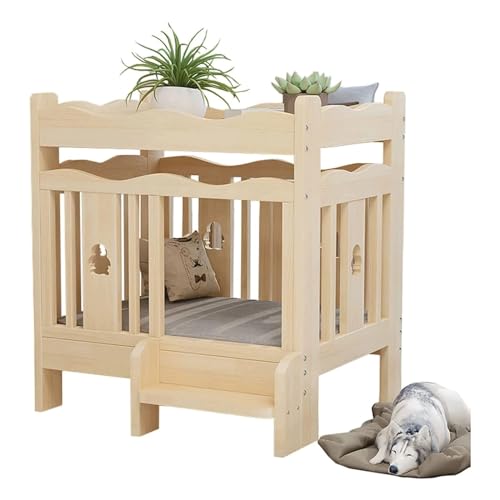 Hundebett aus Holz, Robustes Haustierbett, Hundehütte mit Aufbewahrungsbrett, kleine Haustierhütte für kleine und mittelgroße Hunde von FROON