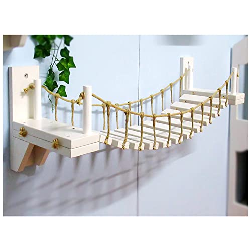 Hölzerne Katzenbrücke Mit Verbessertem Sisal, An Der Wand Montierte Katzen-Spielleiter, Katzenturm Condo, Interaktives Katzenspielzeug, Hält 30kg (S : 140cm-white) von FSJKZX