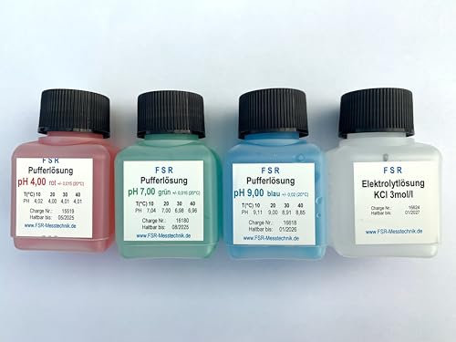 FSRTOP pH Kalibrierlösung Set pH 4 pH 7 pH 9 KCL 3mol/l je 50 ml Kalibrierflüssigkeit Pufferlösung Eichlösung pH Messgerät Tester Eichflüssigkeit Set 200 ml von FSRTOP