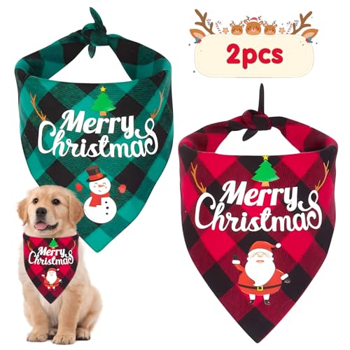 2 Stück Einstellbare Hundehalstuch Weihnachten, Halstuch Hund Weihnachten, Weihnachtshalstuch Hund, Süße Haustier Halstuch Schal, Dreieck Bandana Hund, für Kleine Mittelgroße Große Hunde Katzen von FSSPLJHYJ