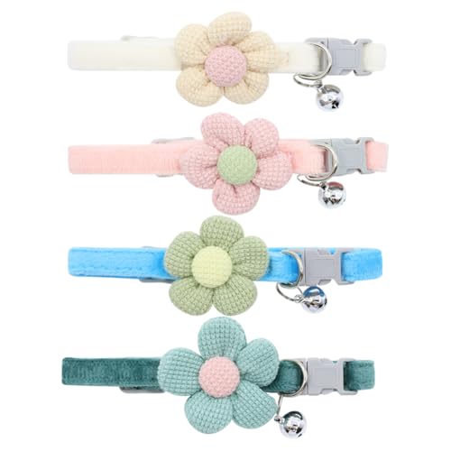 4 Stück Samt-Hundehalsband für kleine Hunde, niedliche Blume, weich, verstellbar, Katzenhalsband, Sicherheits-Schnellverschluss, Katzenhalsband, Blumenmuster, dekoratives kleines Hundehalsband mit von FSSTUD