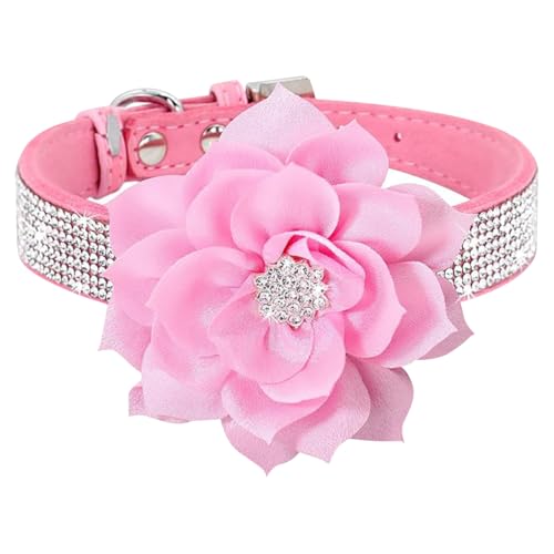 Bling Strass Hundehalsband, große Blume, Welpenhalsband, Wildleder, kleine Hunde, Halsband für weibliche Hunde, verstellbar, Katze, Kristall, glitzerndes Haustierhalsband für Hochzeit, Party, S von FSSTUD