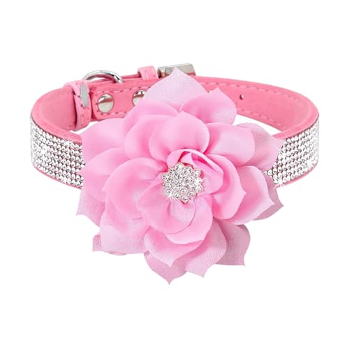 Bling Strass Hundehalsband, große Blume, Welpenhalsband, Wildleder, kleine Hunde, Halsband für weibliche Hunde, verstellbar, Katze, Kristall, glitzerndes Haustierhalsband für Hochzeit, Party, XS von FSSTUD