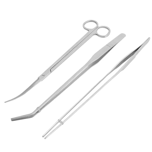 FSSTUD 3 Pcs Stainless Steel Aquarium Tank Tweezers Scissors Aquarium Cleaning Tools Kit Aquatic Plants Aquascaping Tools Aquarium Care Scissors Tweezers for Fish Tank von FSSTUD