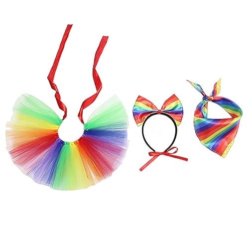 FSSTUD 3-teiliges Hunde-Kostüm-Set mit Schleife, Stirnband, Regenbogen-Hunde-Taschentuch, niedliches Hunde-Tutu, Stolz, Hundezubehör für kleine, mittelgroße Haustiere von FSSTUD