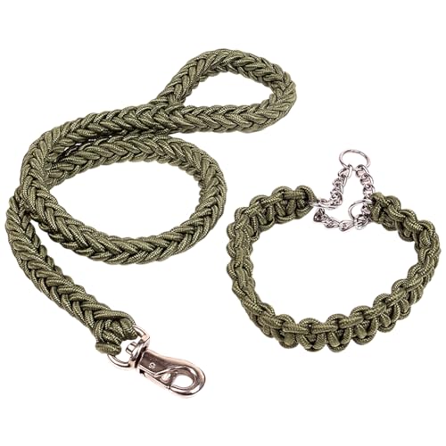 FSSTUD Hundeleinen-Halsband-Set, geflochtenes Nylon, Hundetrainingsleine, Kette, Haustier-Laufseil, gewebter weicher Griff, Halsband für kleine, mittelgroße und große Hunde, Armeegrün von FSSTUD