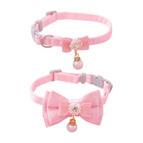 Hundehalsband, verstellbar, mit kleinen Blumen, Strass, niedliches Katzenhalsband, Fliege, dekorative Haustier-Fliege, Halsbänder mit Perlen, für Geburtstagsparty, 2 Stück Hundehalsband, verstellbar, mit kleinen Blumen, Strass, niedliches Katzenhalsband, Fliege, dekorative Haustier-Fliege, Halsbänder mit Perlen, für Geburtstagsparty, 2 Stück von FSSTUD