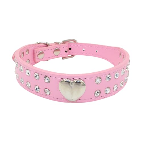 Kleines Strass-Hundehalsband, Herz, Kätzchen, Kristall, Welpenhalsband, verstellbar, PU-Leder, Katzenhalsband, Glitzer-Schmuckstein, Haustier-Halsbänder für Mädchen, Hunde, Rosa von FSSTUD