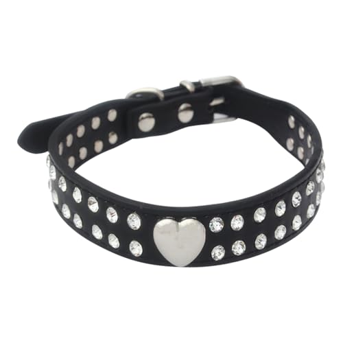 Kleines Strass-Hundehalsband, Herz, Kätzchen, Kristall, Welpenhalsband, verstellbar, PU-Leder, Katzenhalsband, Glitzer-Schmuckstein, Haustier-Halsbänder für Mädchen, Hunde, Schwarz von FSSTUD