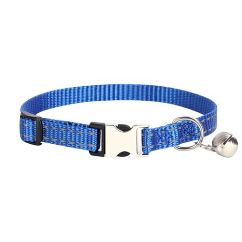 Reflektierendes Nylon-Halsband für kleine Hunde, Glöckchen, Metall-Sicherheitsschnalle, Katzenhalsband, einfarbig, atmungsaktiv, weich, verstellbar, Welpenhalsband für kleine Haustiere, Blau von FSSTUD