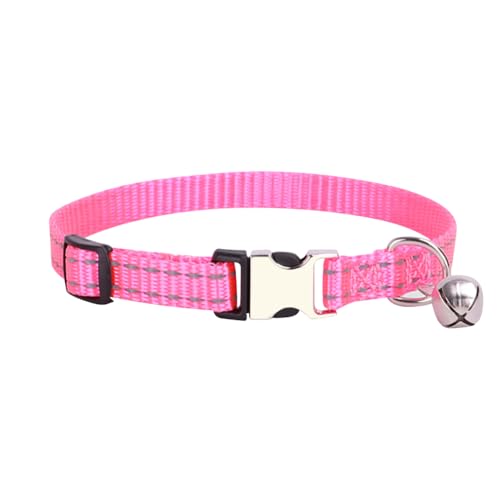 Reflektierendes Nylon-Halsband für kleine Hunde, Glöckchen, Metall-Sicherheitsschnalle, Katzenhalsband, einfarbig, atmungsaktiv, weich, verstellbar, Welpenhalsband für kleine Haustiere, Rosa von FSSTUD