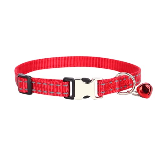 Reflektierendes Nylon-Halsband für kleine Hunde, Glöckchen, Metall-Sicherheitsschnalle, Katzenhalsband, einfarbig, atmungsaktiv, weich, verstellbar, Welpenhalsband für kleine Haustiere, Rot von FSSTUD