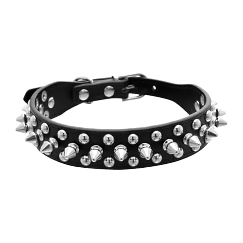 Verstellbares Hundehalsband mit Nieten, weiches PU-Leder, Katzenhalsband, Spike, Leder, Hundehalsband, breit, cooles Welpenhalsband, Nieten, Hundehalsband für kleine, mittelgroße Haustiere von FSSTUD