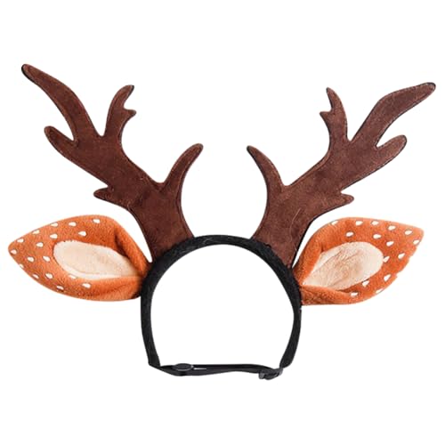 Verstellbares Rentiergeweih, Hüte, Stirnbänder, Hund Katze Weihnachten Haarbänder Haustier Elch Kostüm Stirnband Braun Hirsch Tierohren Stirnband Party Hirsch Cosplay Kopfbedeckung mit Schnalle für von FSSTUD