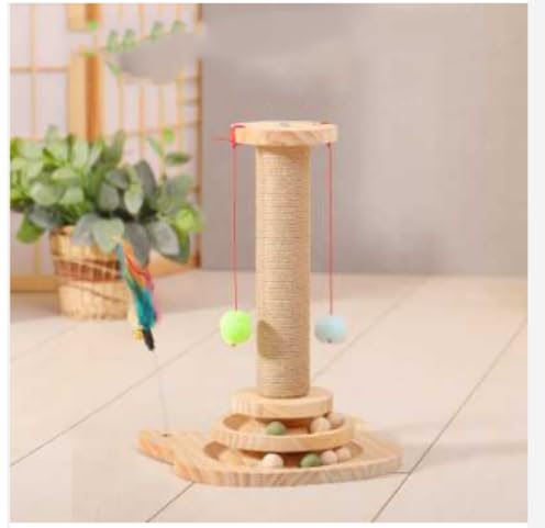 Premium Exquisiter Katzenspielplatz - 35,6 cm interaktiver Kratzbaum mit Holzkugelschiene, zwei Sisalschichten und stimulierendem Spielzeug für gesunde Katzenkrallen und endlose Unterhaltung von FTPWP