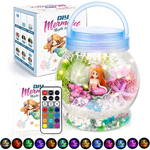 Meerjungfrau-Terrarium-Set zum Selbermachen, beleuchtetes Meerjungfrauen-Terrarium-Set für Kinder, 3 Lichtmodi, Meerjungfrauen-Spielzeug und Aktivitäten-Kits, Geschenke, Kunst und Handwerk, von FTUREERA