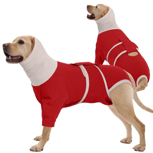 Chirurgischer Einteiler für Hündinnen, männliche Hunde, zur Erholung von Haustieren, postoperatives Anti-Leck-Shirt nach Operationen, für kleine, mittelgroße und große Hunde (Rot, XL) von FUAMEY