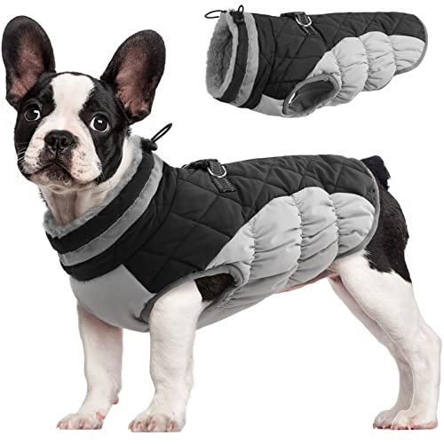 FUAMEY Hundemantel, warme Hundejacke, Wintermantel, gepolsterte Fleece-Weste, reflektierend, für kaltes Wetter, mit integriertem Geschirr, wasserdicht, winddicht, Hunde-Schneejacke, Kleidung mit von FUAMEY