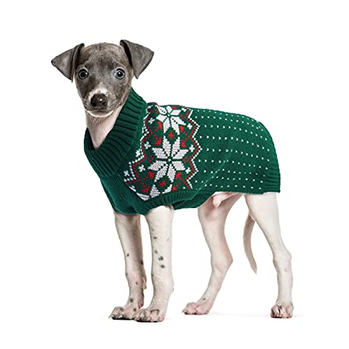 FUAMEY Hund Christamas Pullover, warmer Hundepullover klassische Schneeflocke Neujahr Rollkragenpullover Strickwaren kaltes Wetter Hunde Pullover für kleine mittelgroße Hunde Welpen & Katzen Bulldoggen Corgi mit Leinenloch von FUAMEY