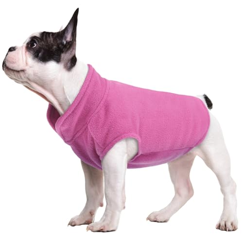 FUAMEY Hunde-Fleece-Weste, warmes Sweatshirt, Welpen, dehnbarer Pullover, Hunde-Rollkragenmantel, Winterjacke mit Leinenloch, Hunde-Dackel-Pullover, Yorkie-Kleidung für kleine, Rosa, Größe S von FUAMEY