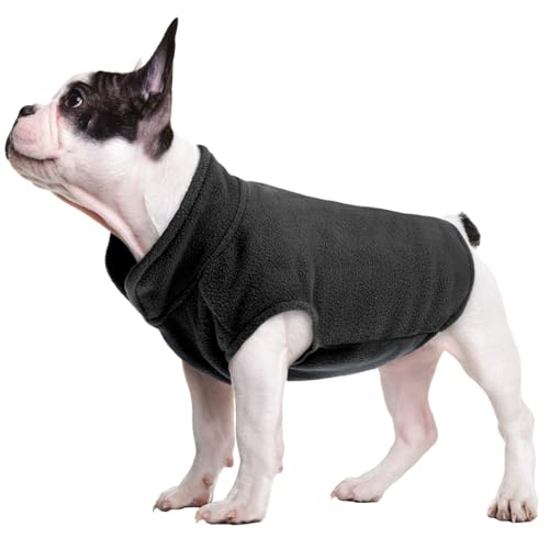 FUAMEY Hunde-Fleece-Weste, warmes Sweatshirt, Welpen, dehnbarer Pullover, Hunde-Rollkragenmantel, Winterjacke mit Leinenloch, Hunde-Dackel-Pullover, Yorkie-Kleidung für kleine, schwarz, M von FUAMEY