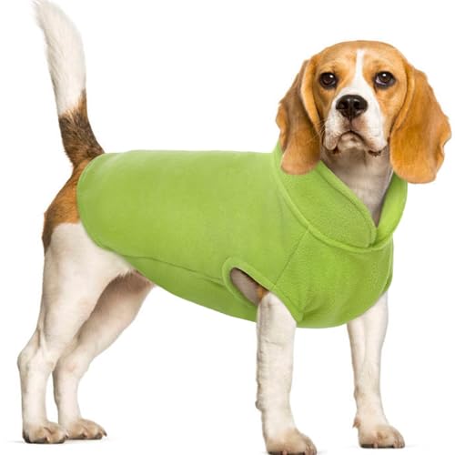 FUAMEY Hunde-Fleeceweste, warmes Sweatshirt für Welpen, dehnbarer Pullover, Rollkragenmantel, Winterjacke mit Loch für die Leine, Dackel, Yorkie-Kleidung für kleine, mittelgroße und große Hunde, Grün, von FUAMEY